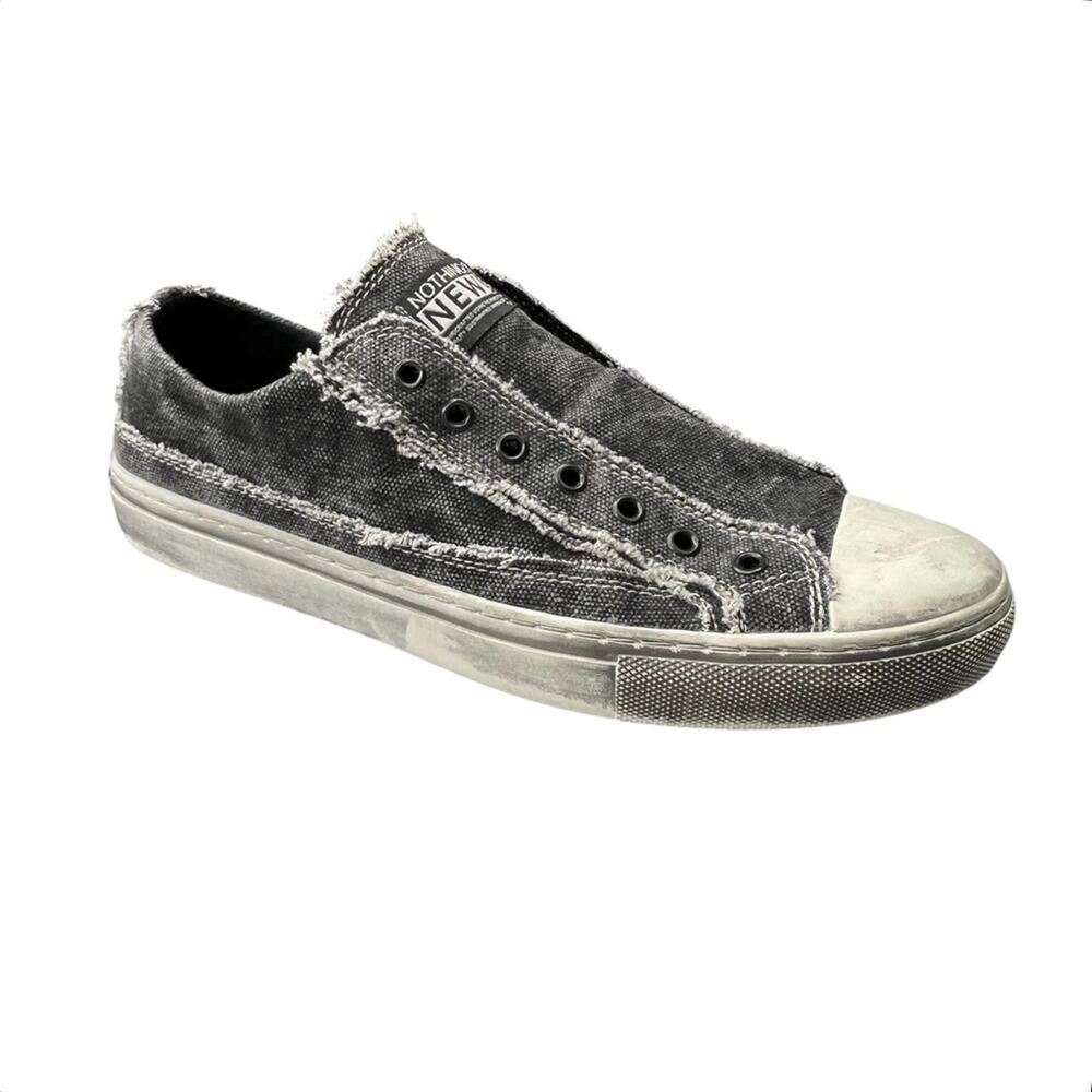 Nothing New Slip On Canvas Sneakers 9 Black Stonewashed Grunge Streetwear Kicks